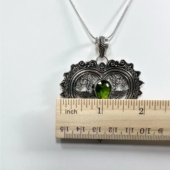 Peridot Rope Design 925 Pendant Bracelet Earrings & Chain (synthetic stones) - Picture 7 of 11